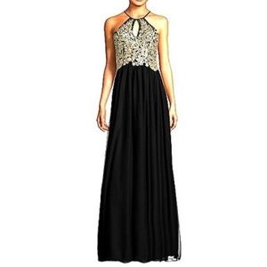 Formal Black And Gold Embroidery Ball Gown